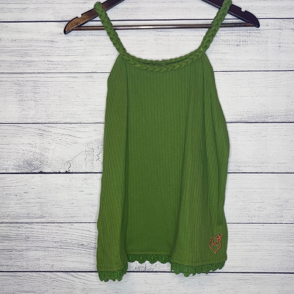 Browning Kelly green braided spaghetti strap tank top with lace detail on bottom - Picture 3 of 7